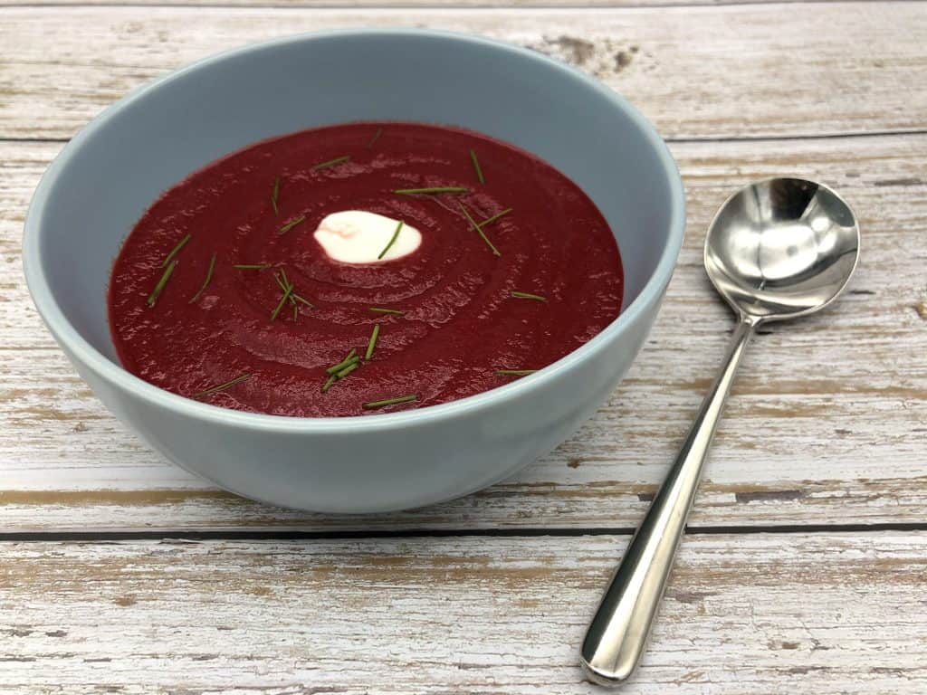 Beetroot soup with a spoon