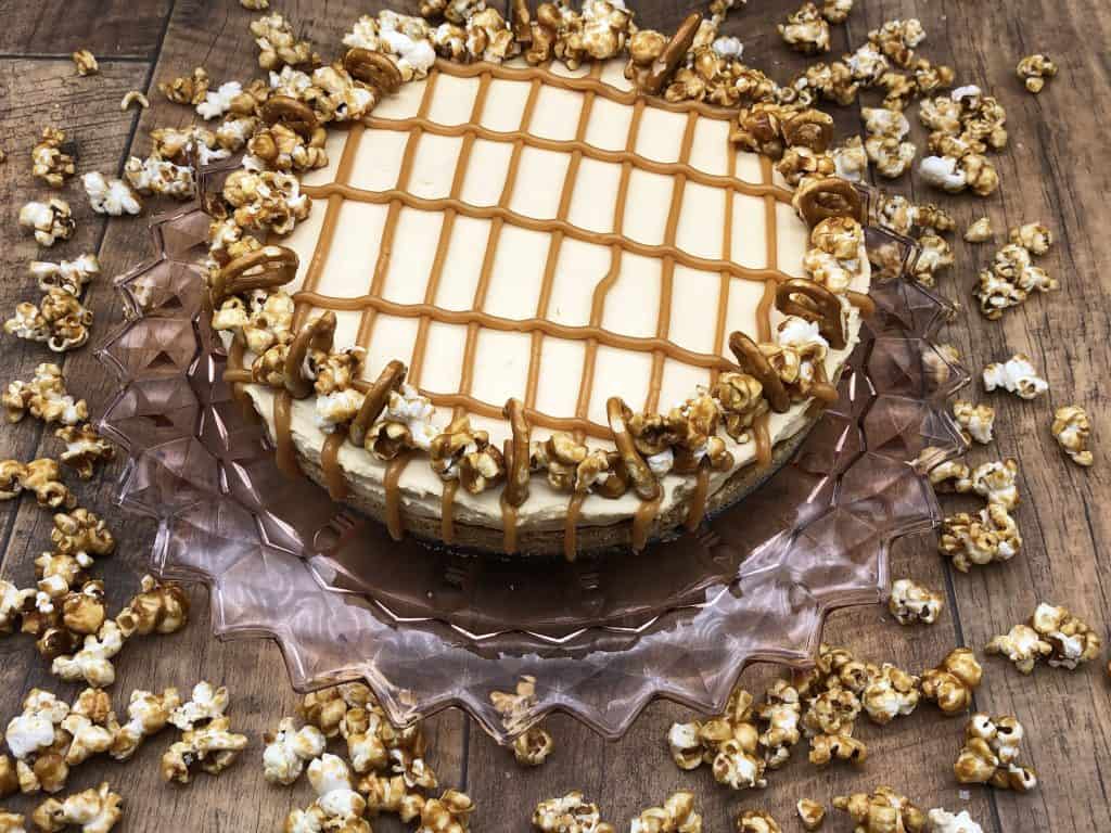 Delicious salted caramel cheesecake with salted caramel popcorn