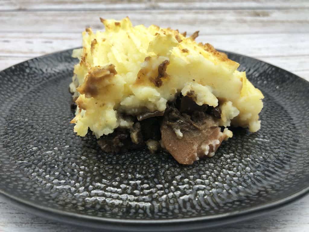 Homemade vegan shepherds pie served and ready to eat