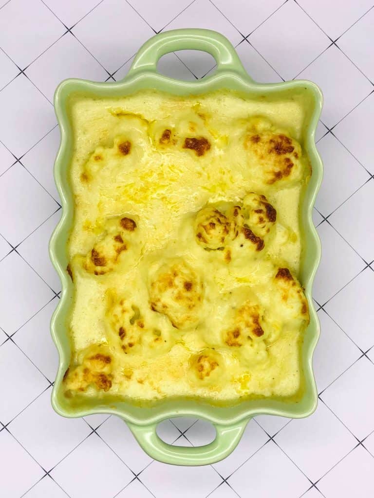 Cauliflower cheese in an ovenproof dish