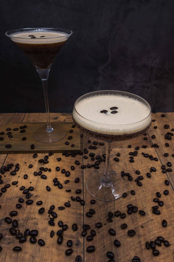 Two perfect espresso martini cocktails