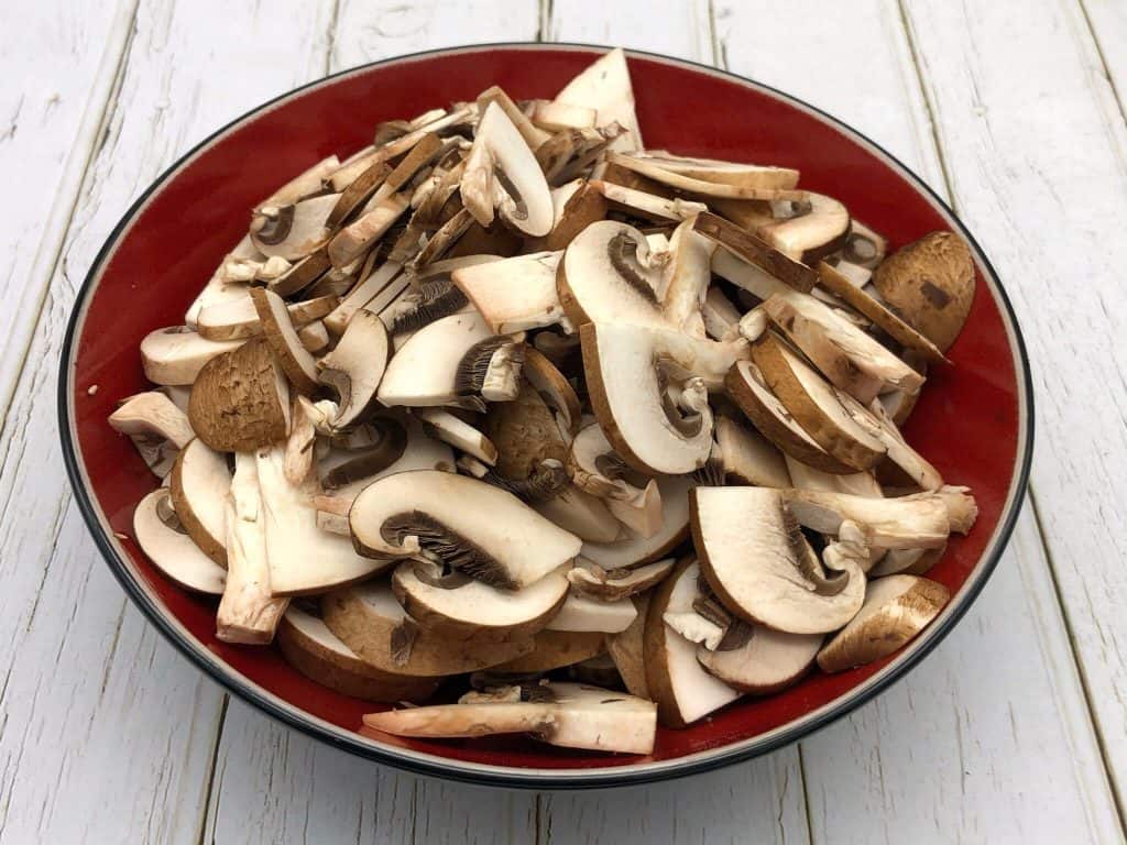 Sliced mushrooms in a bowl