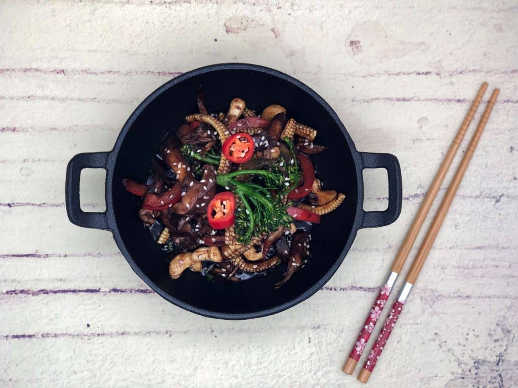 Lovely vegetable stir fry with a pair of chopsticks