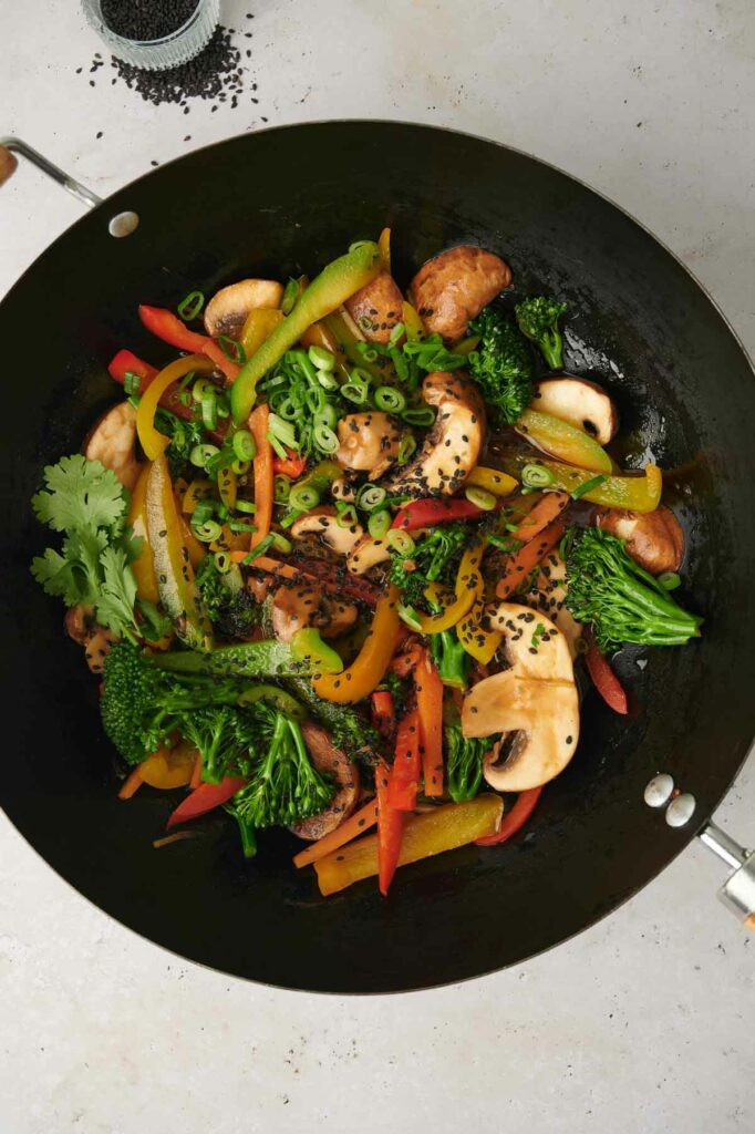 Vegetables in a wok.