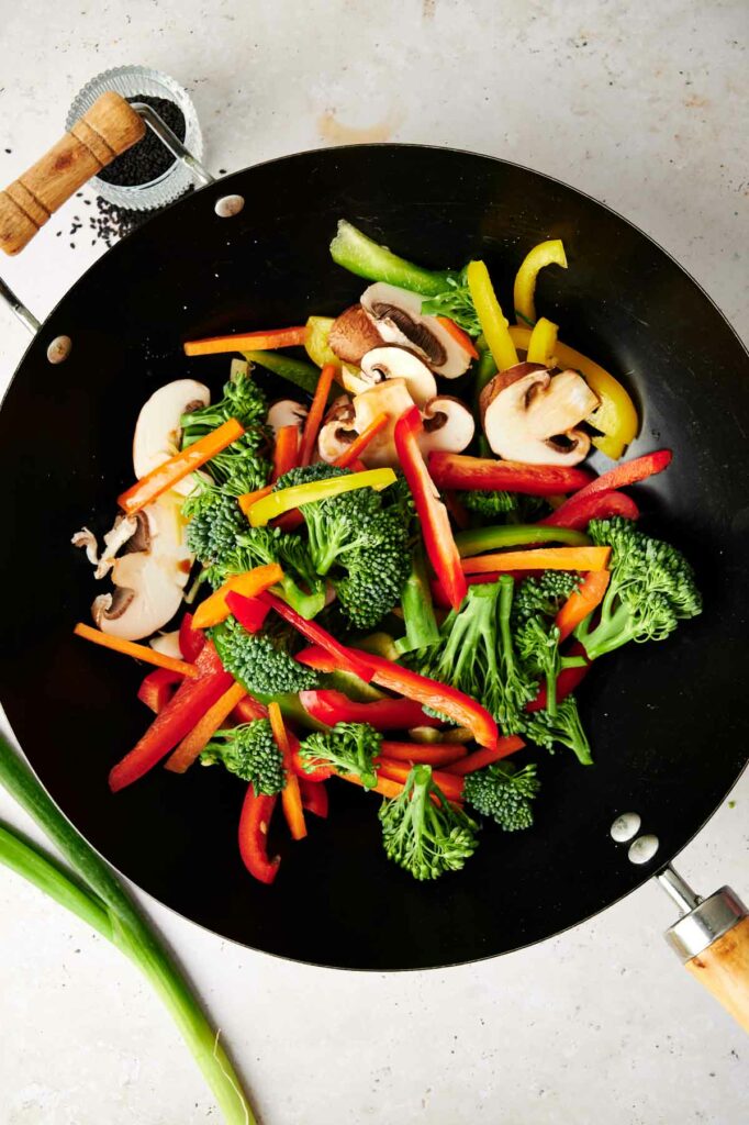 Vegetables in a wok.