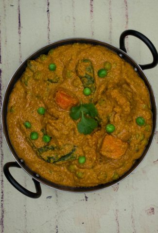 Balti dish with a mixed vegetable curry in