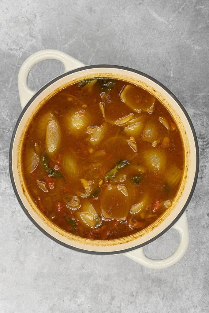Indian restaurant homemade curry base sauce after a simmer