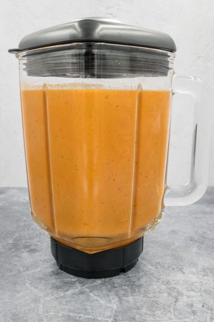 Indian restaurant curry base sauce in a blender