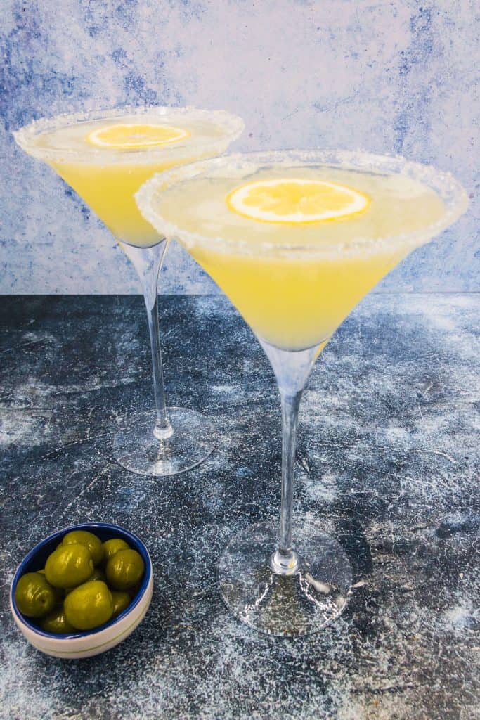 Homemade lemon drop martini with sugar rim
