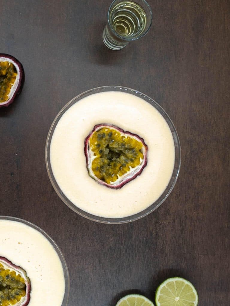 Non alcoholic version of passion fruit martini cocktail drinks with alcohol free champagne