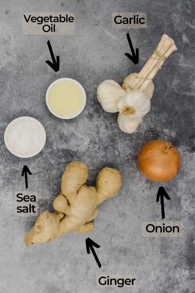ingredients for homemade ginger garlic paste