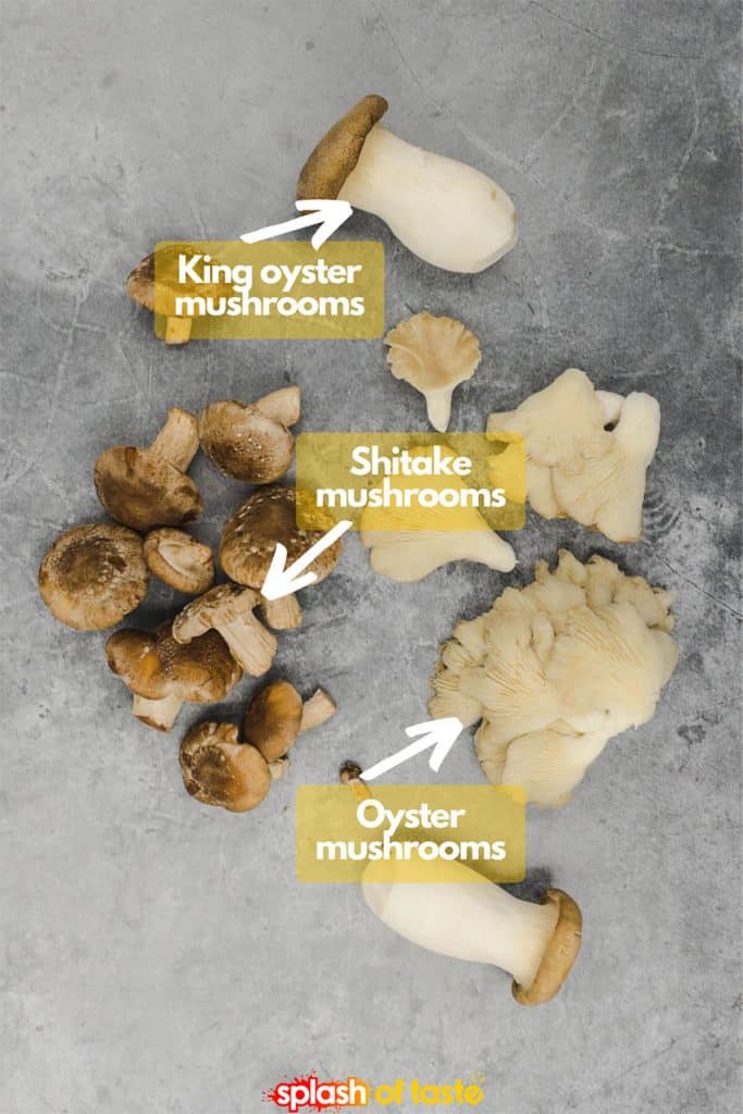 King oyster mushrooms, shitake mushrooms and oyster mushrooms