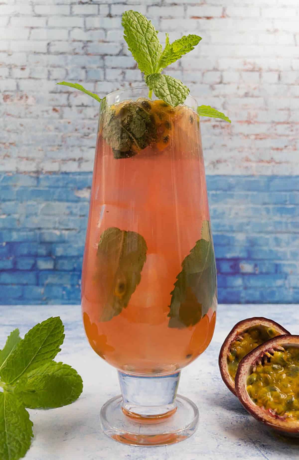 Delicious refreshing homemade passion fruit mojito