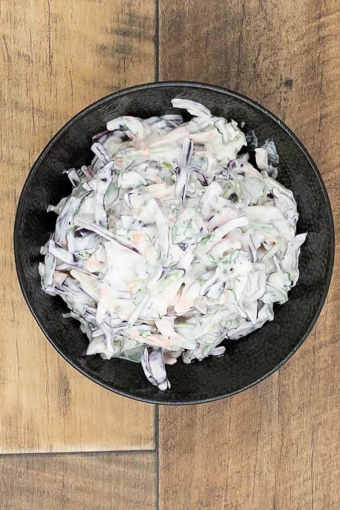 Overhead shot of homemade red cabbage slaw