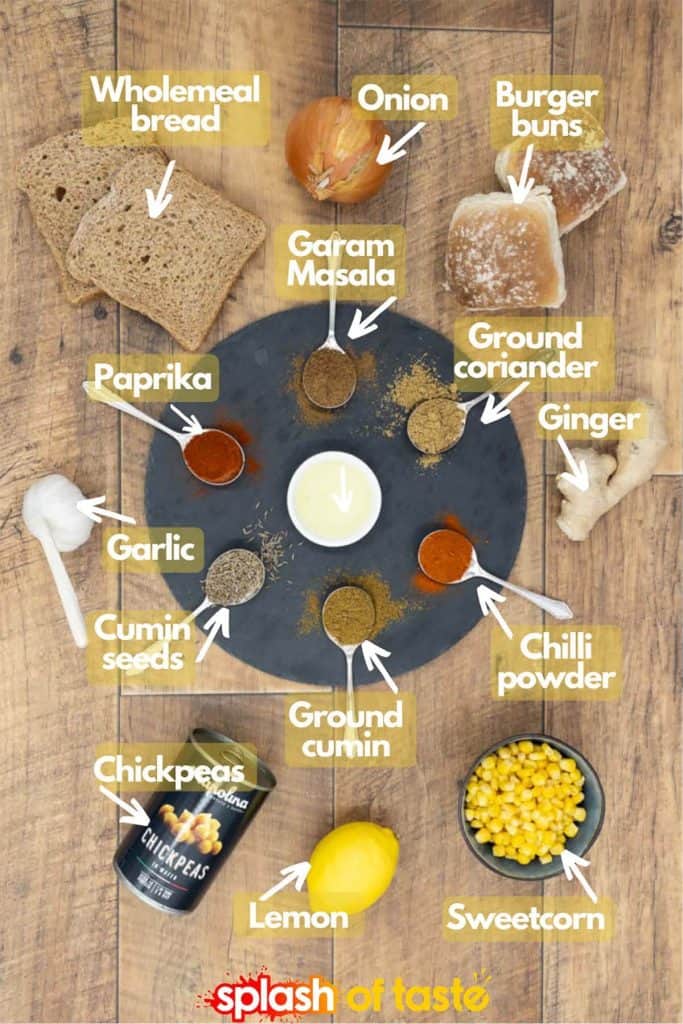 Ingredients for vegan chickpea burgers