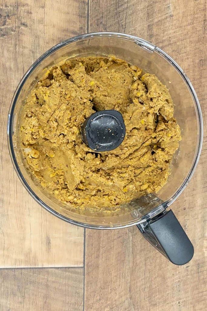 Chickpea patty mixture blitzed in a food processor