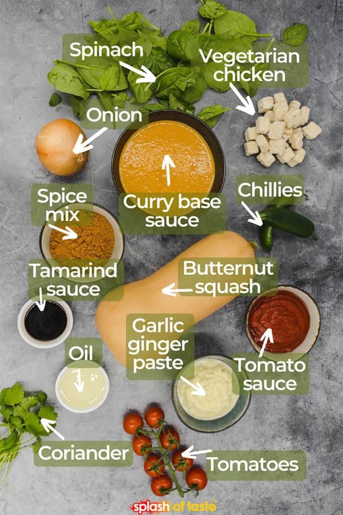 Ingredients for vegan vegetable bhuna curry