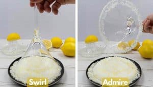 Making a sugared rim on a martini glass, swirling it and then admiring it.