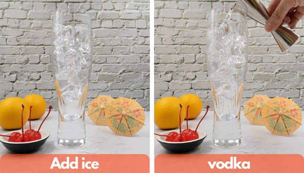 Process shots, add ice and pour vodka.