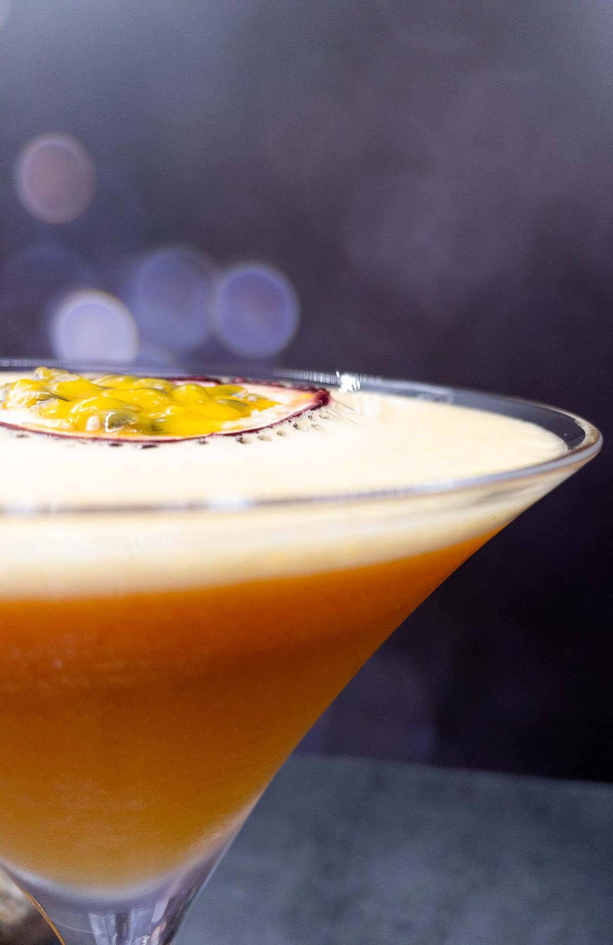 Pornstar martini gin in martini glass.