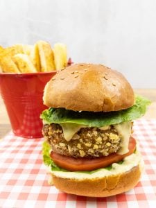 Ready to eat crunchy plant based vegan chicken burger.