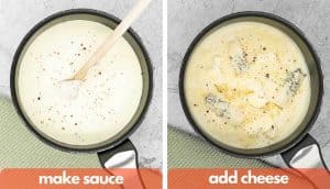 Process shots making a white sauce and add cheese.