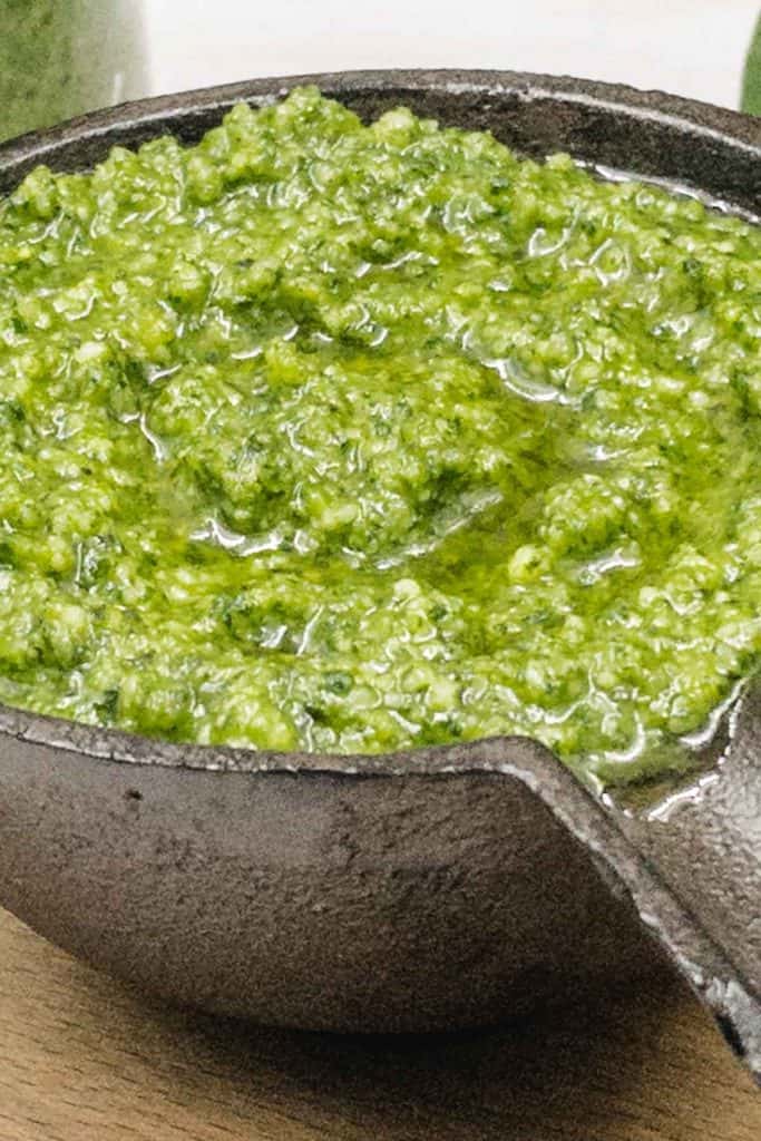Close up of delicious pesto made from scratch.