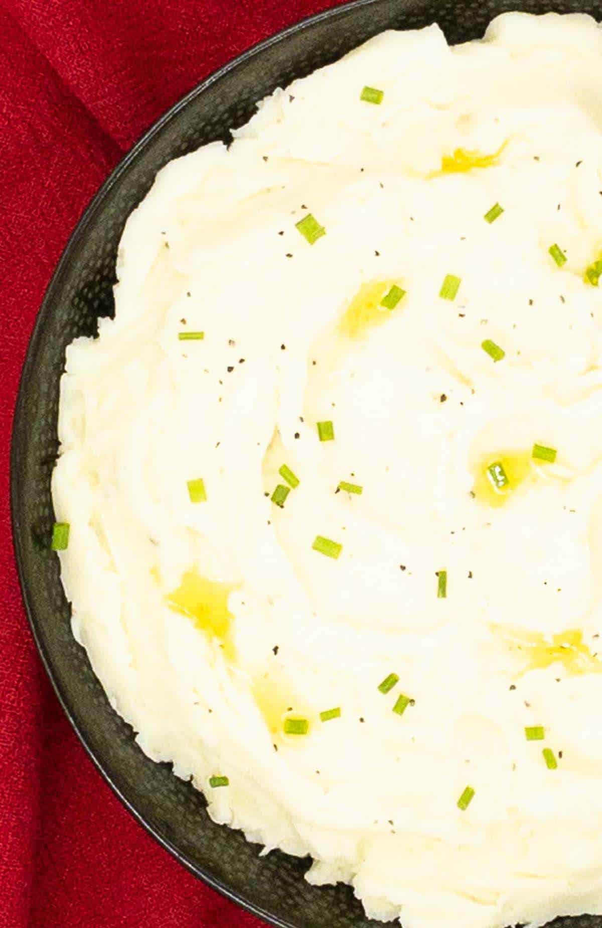 A bowl of homemade mashed potato ready to eat,