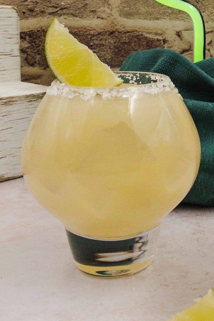 A freshly made glass of salty chihuahua tequila cocktail.