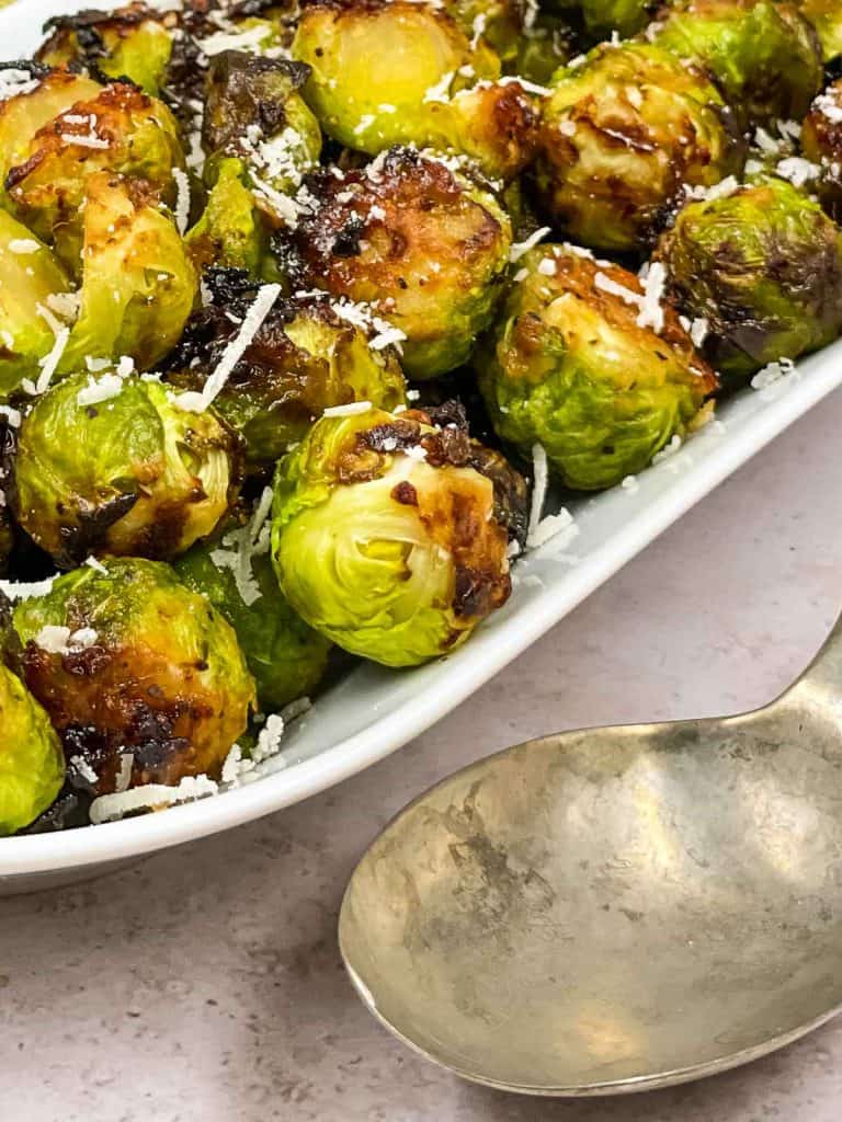 Tasty cooked sprouts with Parmesan cheese.