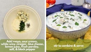 Process shot photos showing ingredients and then mixed together.