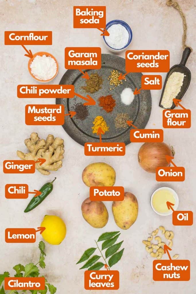 Ingredients needed to make aloo bonda.