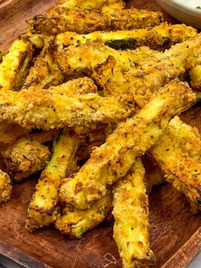 A plate of delicious zucchini fries made in the air fryers.