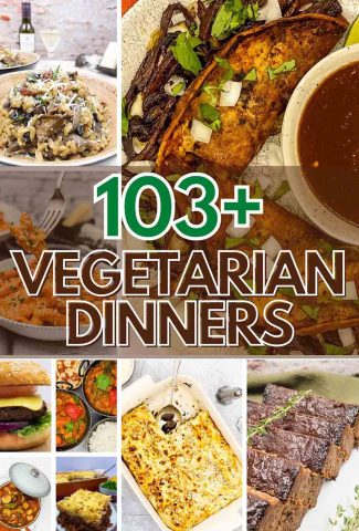 103+ Vegetarian dinners collage with photos of different foods.