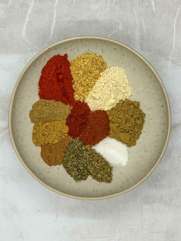 Spices for piri piri seasoning in a bowl