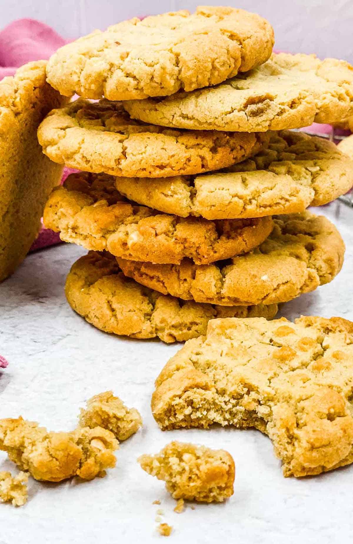 A stack of homemade peanut butter cookies.