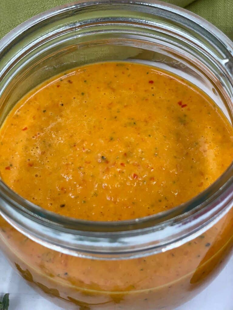 Piri piri sauce freshly made in a jar.