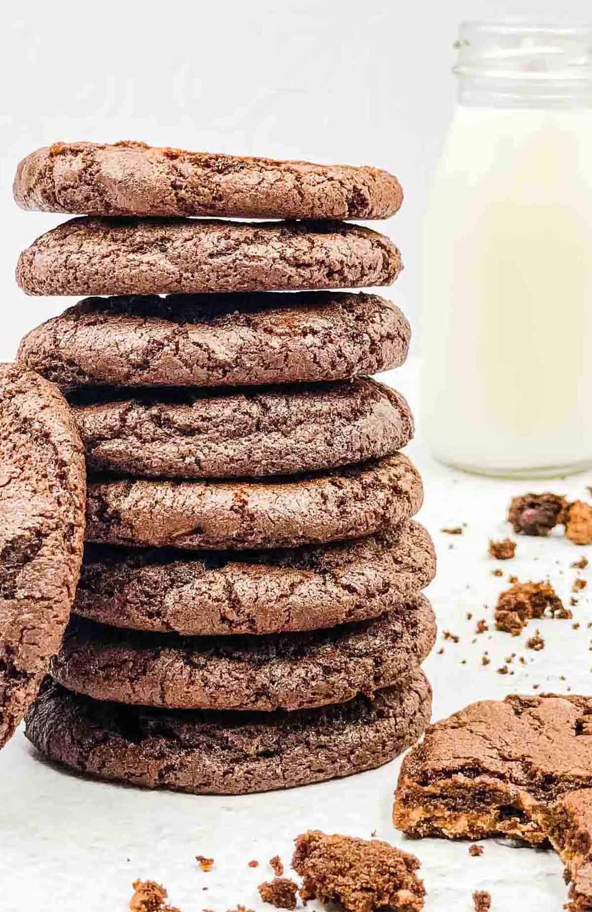 A stack of delicious double chocolate chip cookies.
