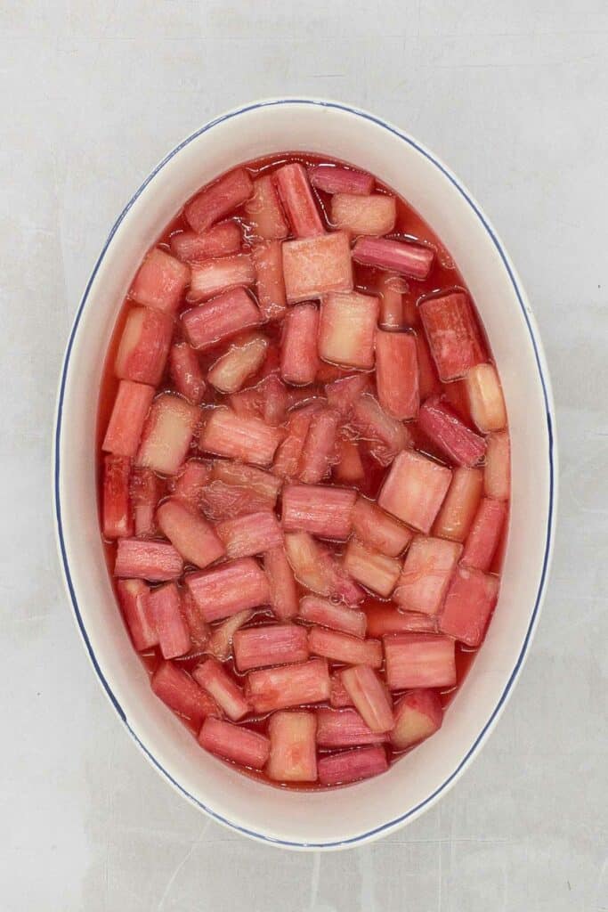 Add the rhubarb mixture to a baking dish.