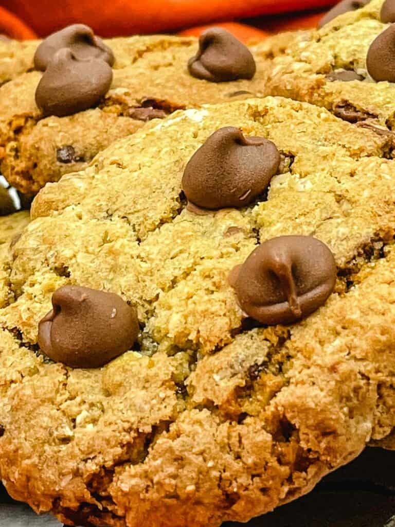 Close up of a Oatmeal chocolate chip cookie.
