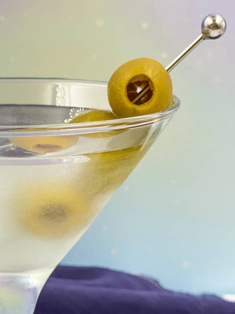 A glass of martini made with vodka.