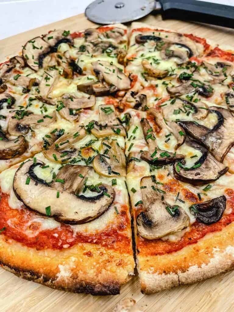 Delicious mushroom pizza fresh out of the oven and ready to eat.
