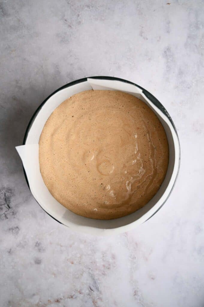 Cake mixture in tin.