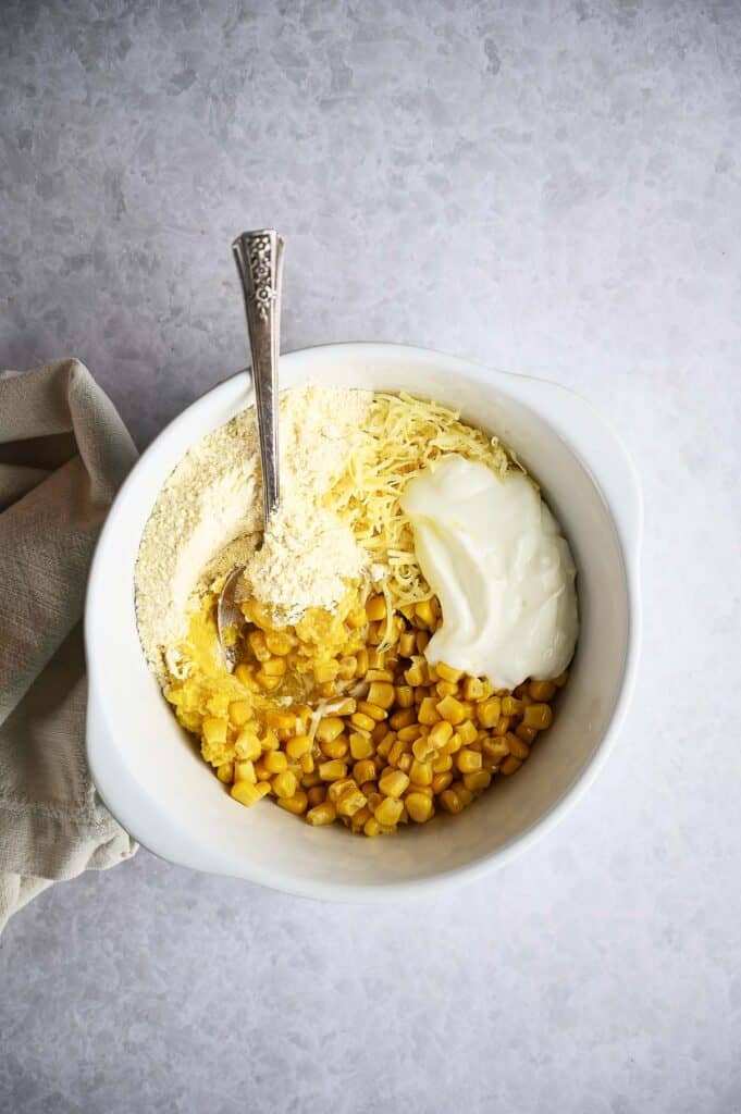 All the ingredients in a mixing bowl.