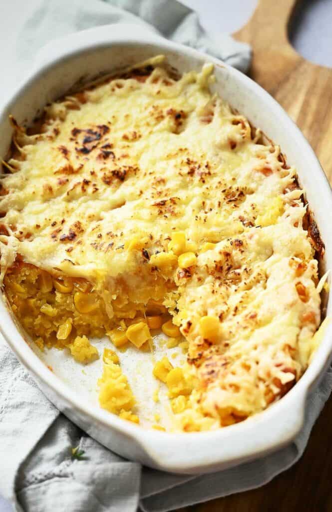 Delicious corn casserole freshly baked.