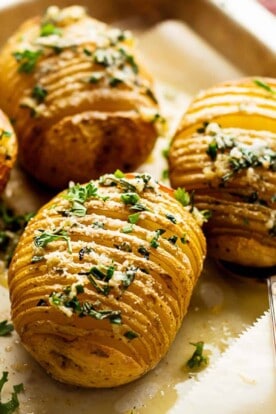 Freshly made Hasselback potatoes.