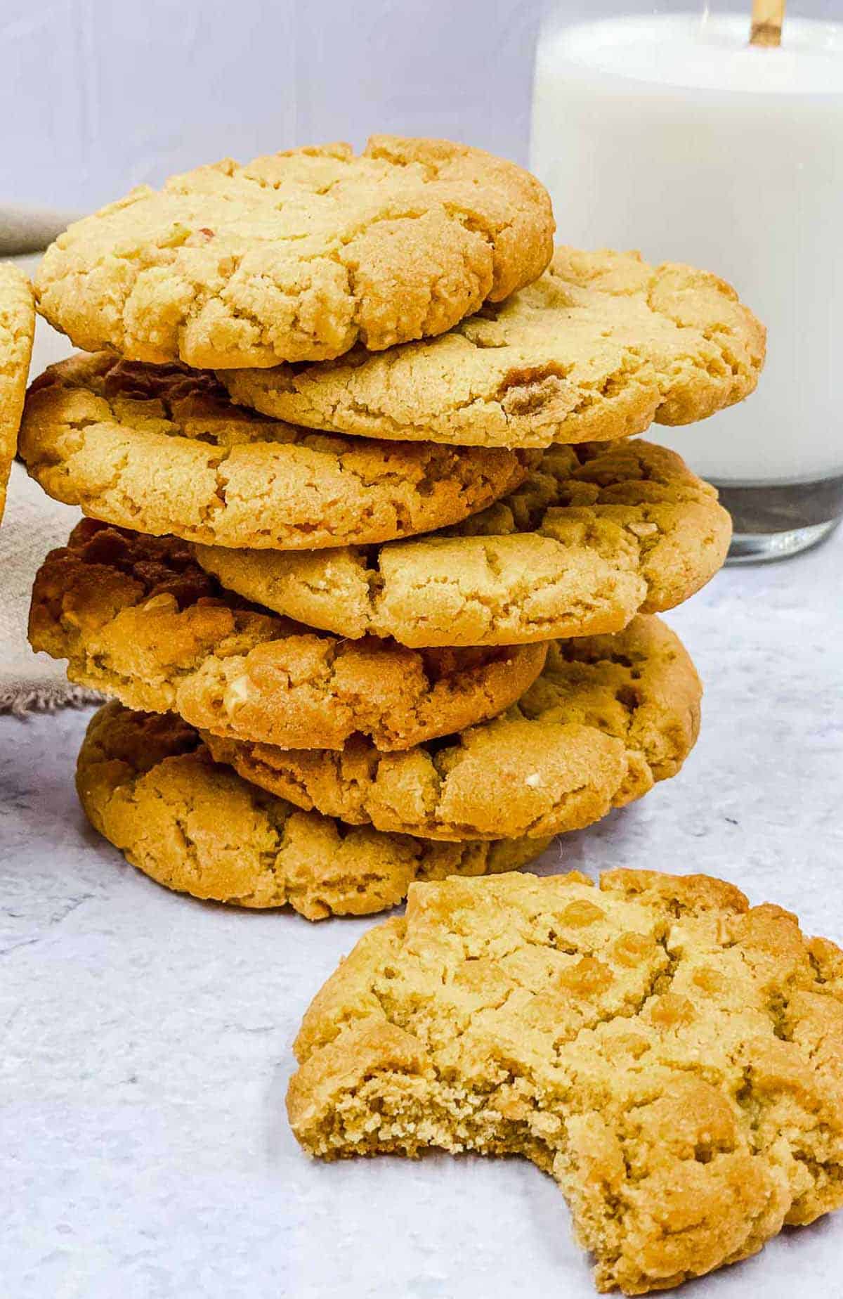 Air fryer peanut butter cookies in a stack.