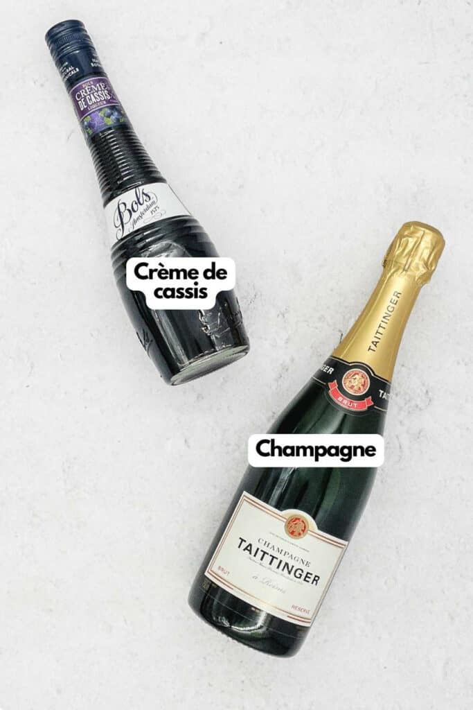 Ingredients needed, creme de cassis and champagne.