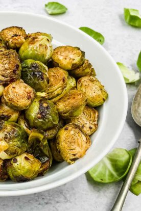 Sriracha honey Brussels sprouts in a bowl.