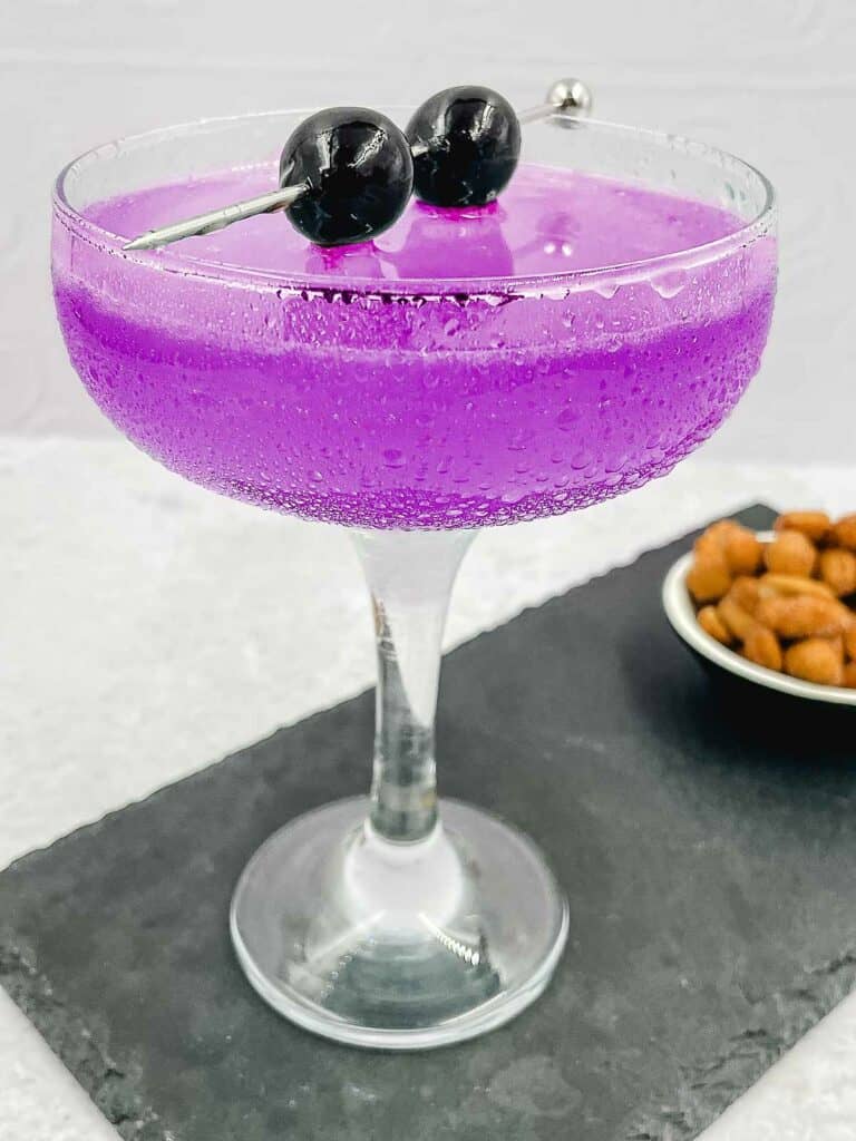 A beautiful aviation cocktail in a glass.